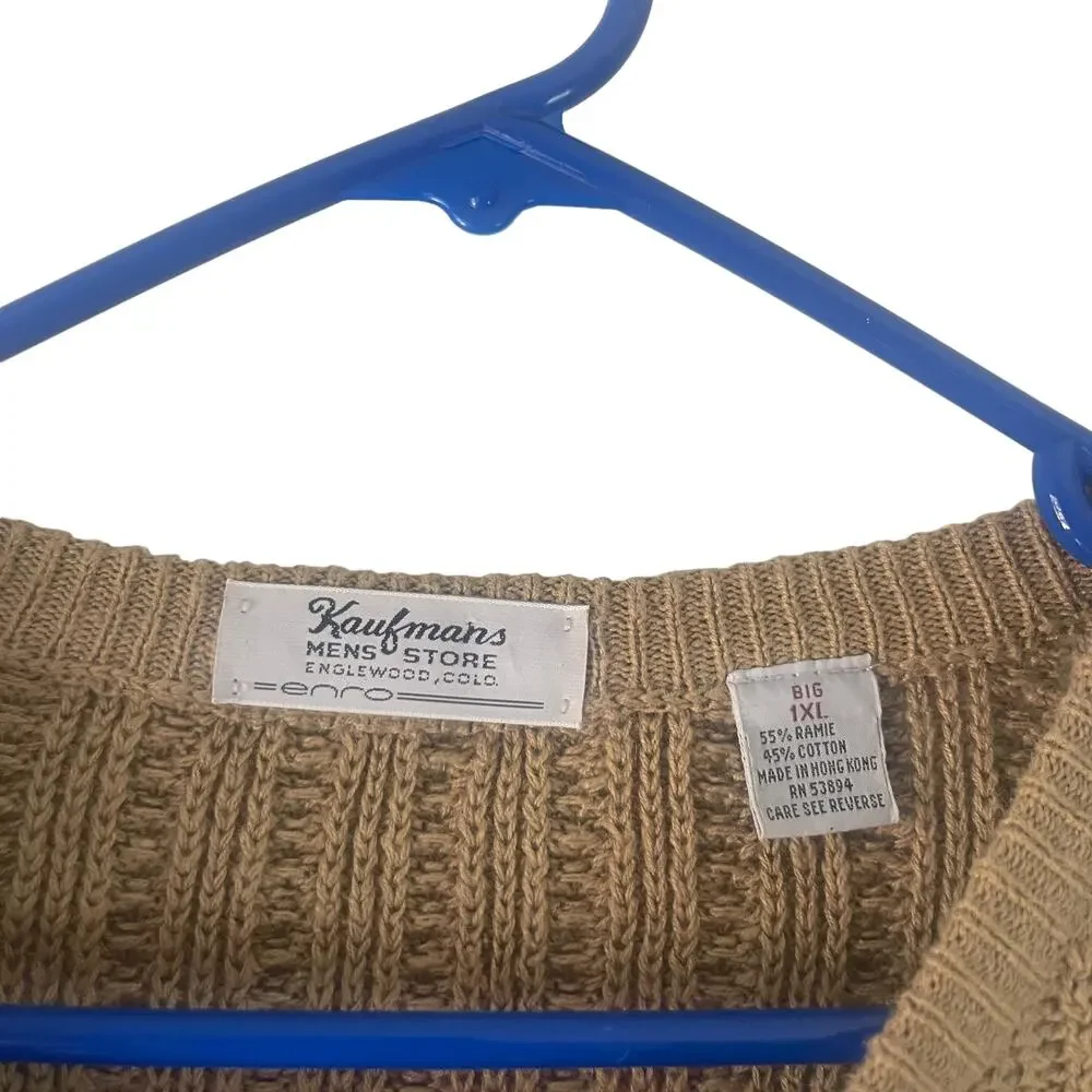 Kaufman's Enro Vintage 90s Men's Size Big‎ 1XL Tan Chunky Knit Sweater